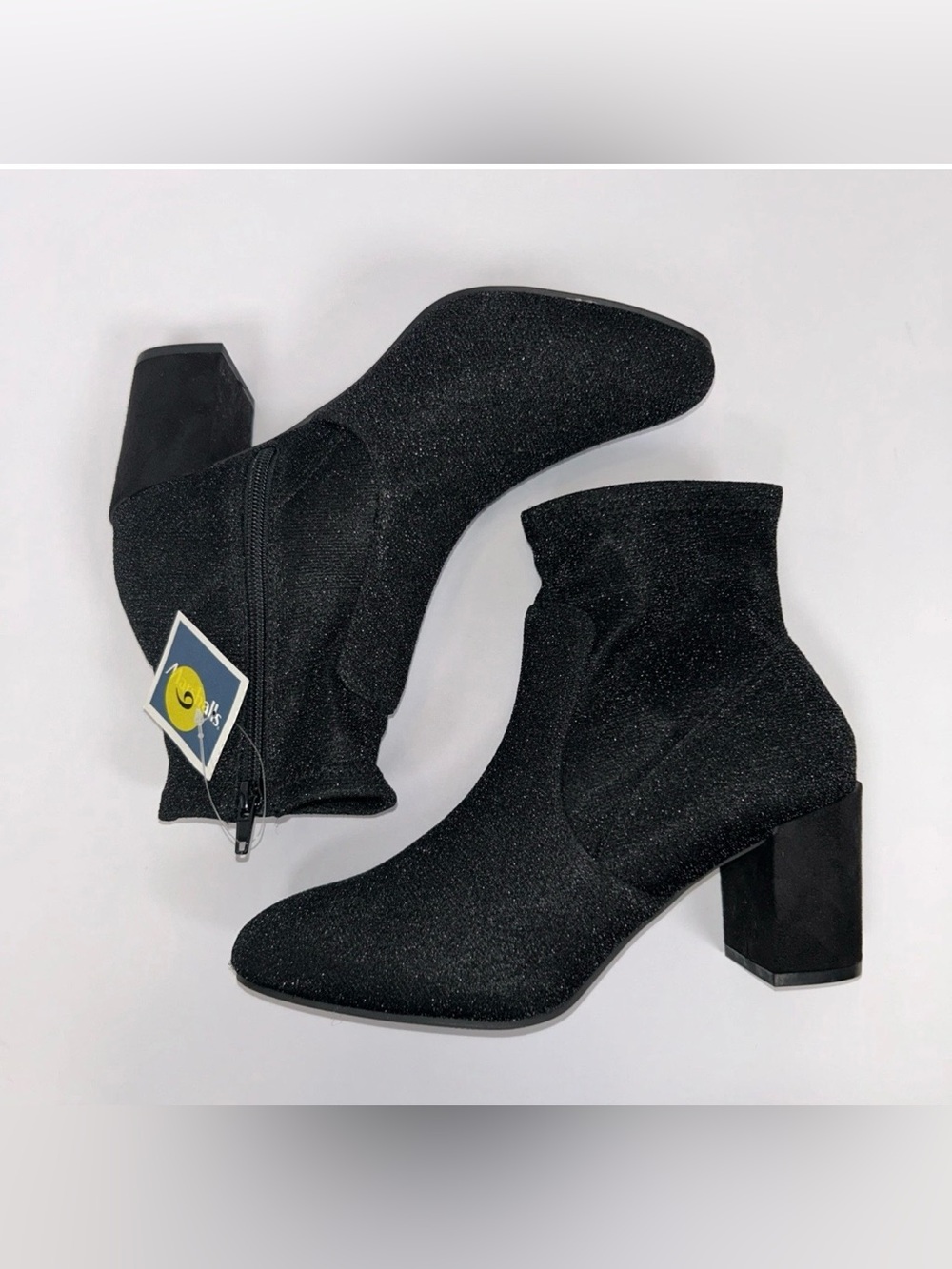 NWT Mari A. Itsie Sock Ankle Boots Black Glitter Shimmer Almond Toe Women's 9